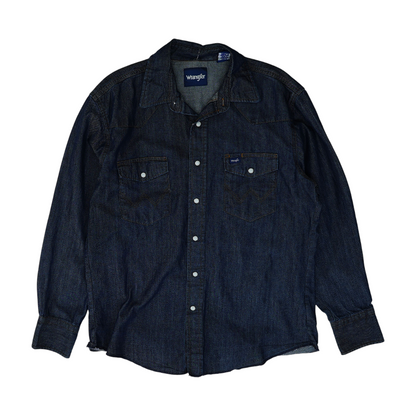 Blue Solid Long Sleeve Button Down
