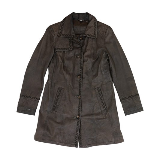 Brown Solid Leather Jacket