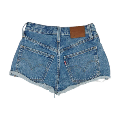 Blue Solid Denim Shorts