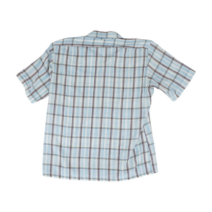 Vintage Blue Plaid Short Sleeve Button Down