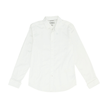 White Solid Long Sleeve Button Down