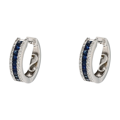 1 1/4 ctw 14K White Gold Sapphire Hoop Earrings