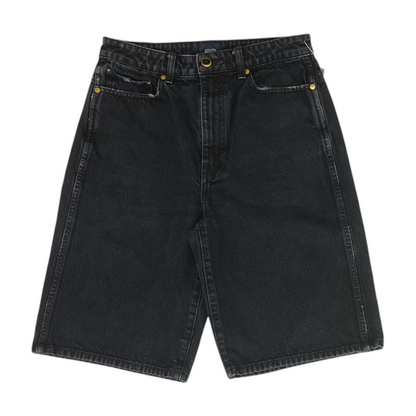 Black Solid Denim Shorts