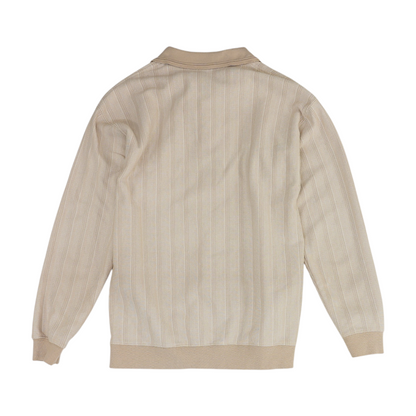 Vintage Beige Striped Long Sleeve Polo