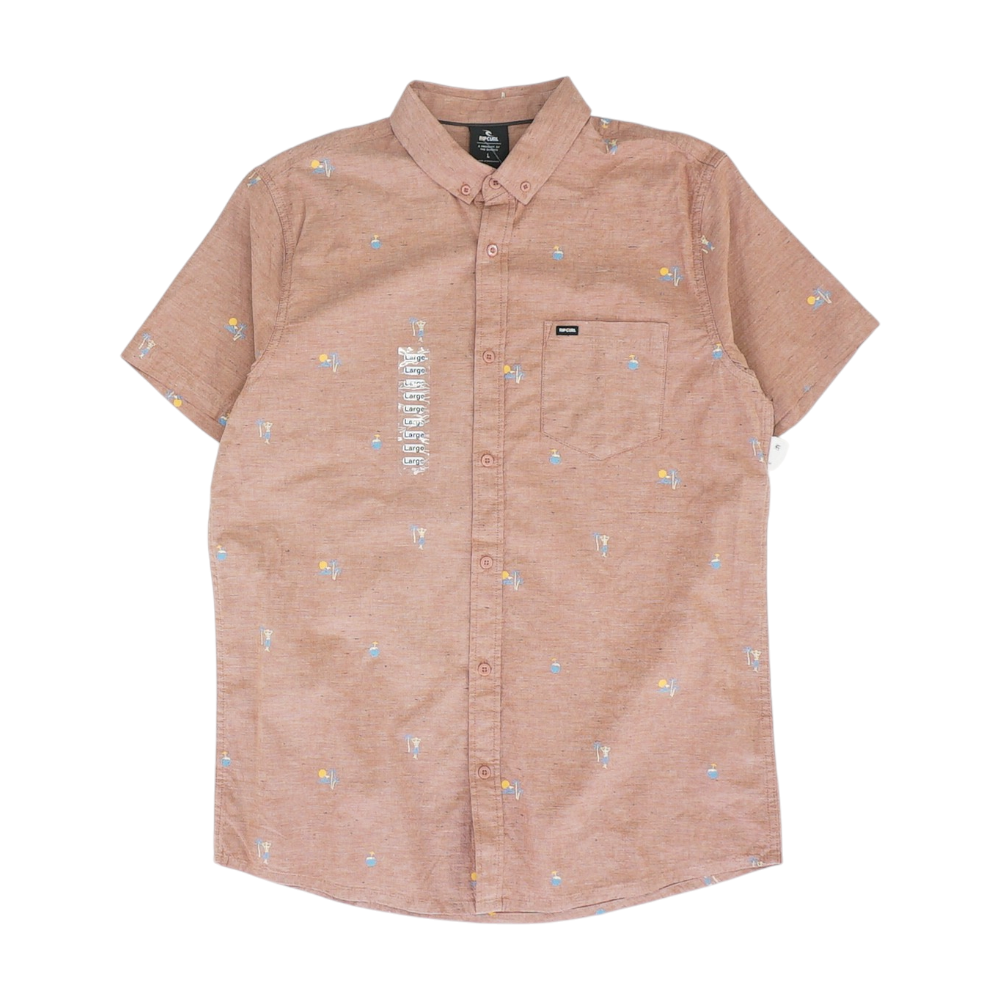 Red Print Short Sleeve Button Down
