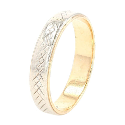 14K Two Tone Gold Etched Flat Band