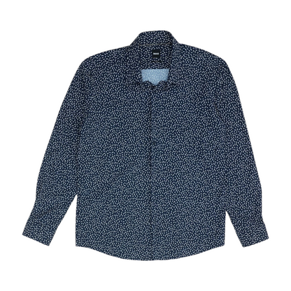 Navy Print Long Sleeve Button Down