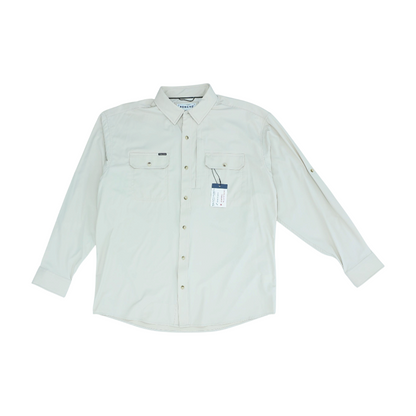 Beige Solid Long Sleeve Button Down
