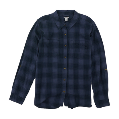 Navy Plaid Flannel Button Down