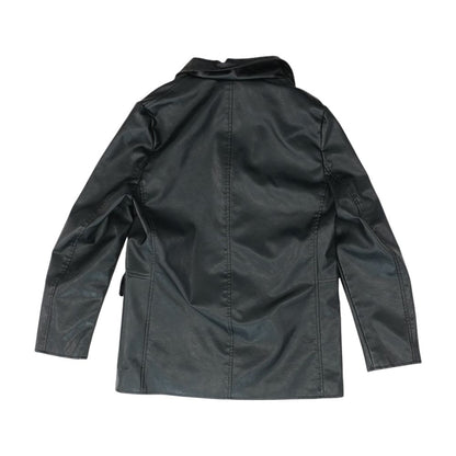Black Solid Faux Leather Jacket