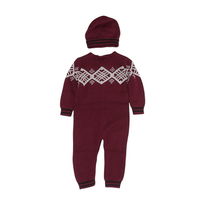Maroon Abstract Long Sleeve One-Piece