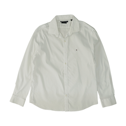 White Solid Long Sleeve Button Down