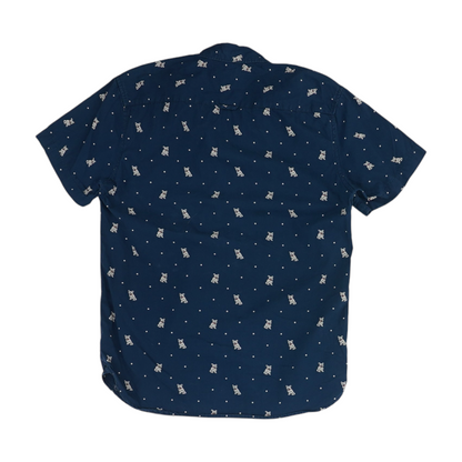 Navy Print Short Sleeve Button Down