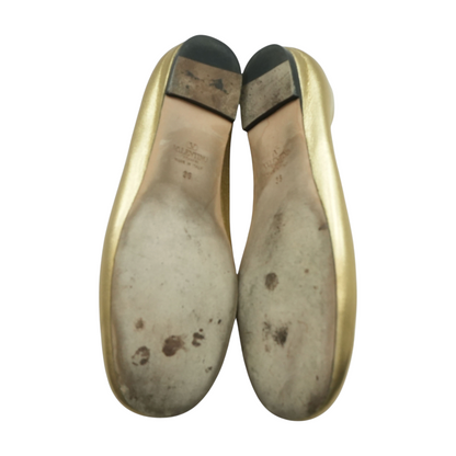 VLogo Signature Ballerina in Gold Laminated Nappa Leather