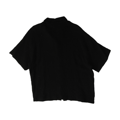 Black Solid Short Sleeve Button Down