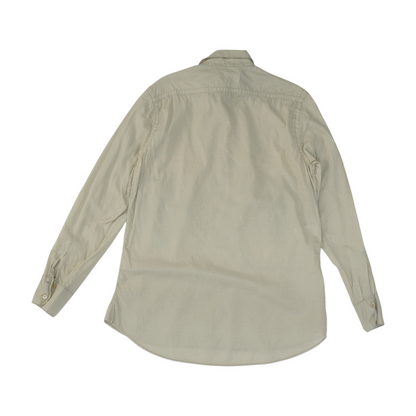 Beige Solid Long Sleeve Button Down