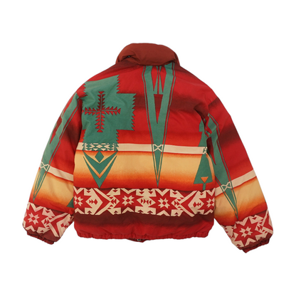 Red Vintage Aztec Fireball Southwest Down Puffer Jacket