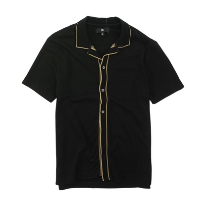 Black Solid Short Sleeve Button Down