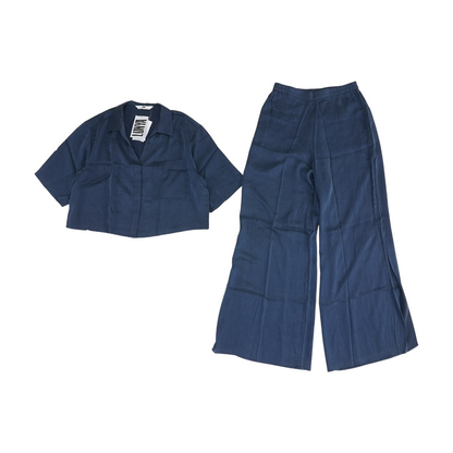 Blue Solid Pant Set