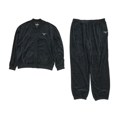 Black Croc Embossed Velour 2pc Track Suit