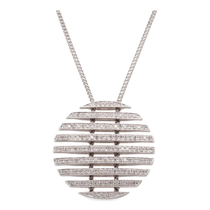 18K White Gold Diamond Line Circle Pendant Necklace