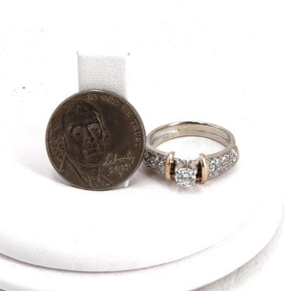 14K Two Tone Gold Soldered Round Diamond Center And Accents Engagement Ring Set