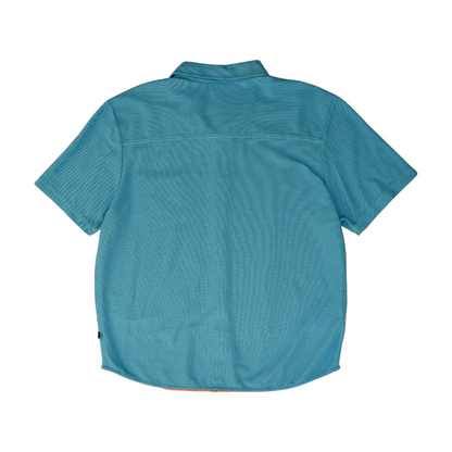 Blue Solid Short Sleeve Button Down