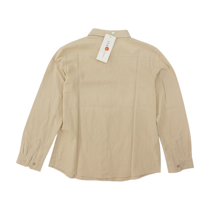Beige Solid Long Sleeve Button Down