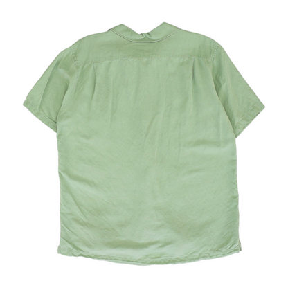 Green Solid Short Sleeve Button Down