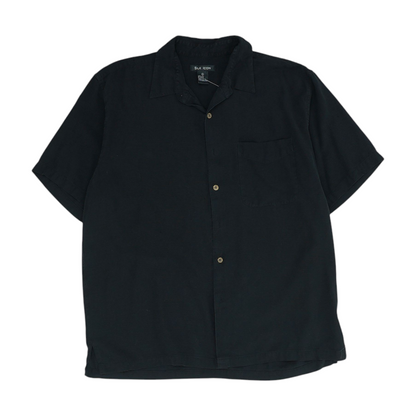 Black Solid Short Sleeve Button Down