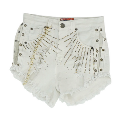 White Solid Denim Shorts