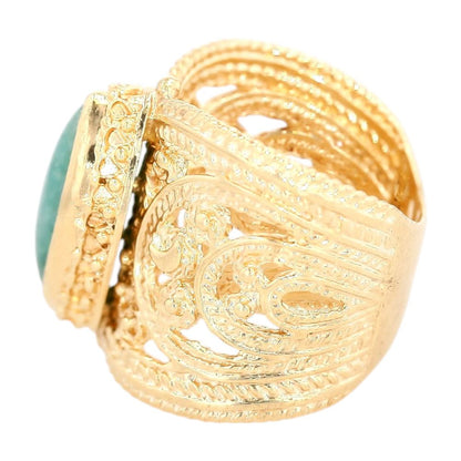 14K Gold Open Work Cigar Band With Marquise Green Cab Center