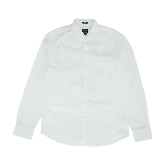 White Solid Long Sleeve Button Down