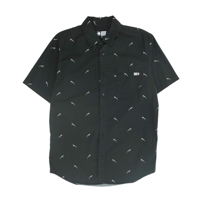 Black Print Short Sleeve Button Down