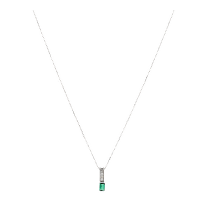 10K White Gold Synthetic Emerald Pendant Necklace