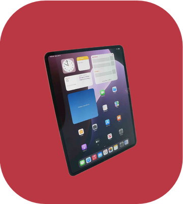 Tablet with app icons on a red background