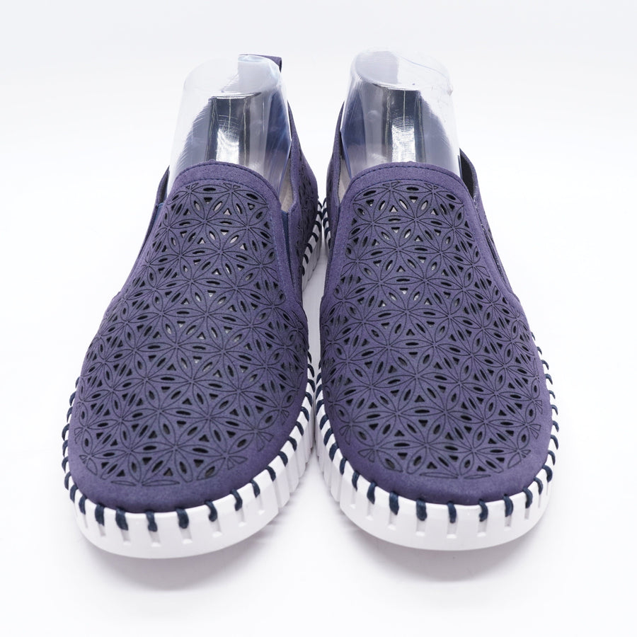 Navy Tulip Perforated Leather Slip-On Sneaker Size 12, 13, 14