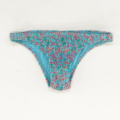 The Rachel Smocked Floral Bikini Bottom in Blue - Size XS