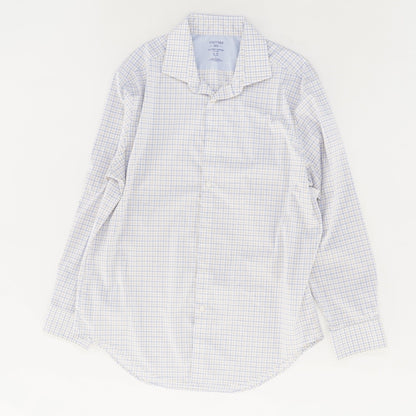 Blue and Beige Fitted Long Sleeve Button Down Shirt