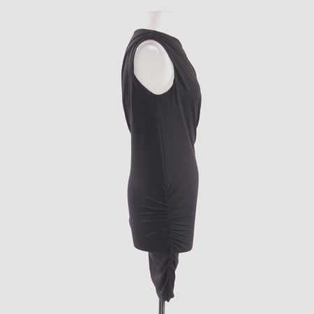 Sleeveless Crew Neck Drape Dress in Black Size S