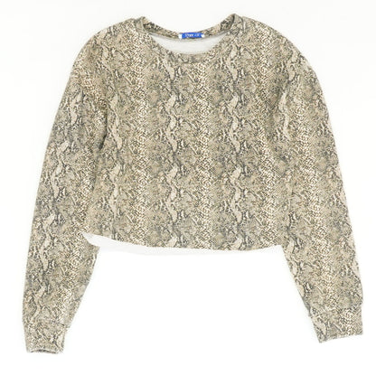 Brown Animal Print Crewneck Pullover Sweater