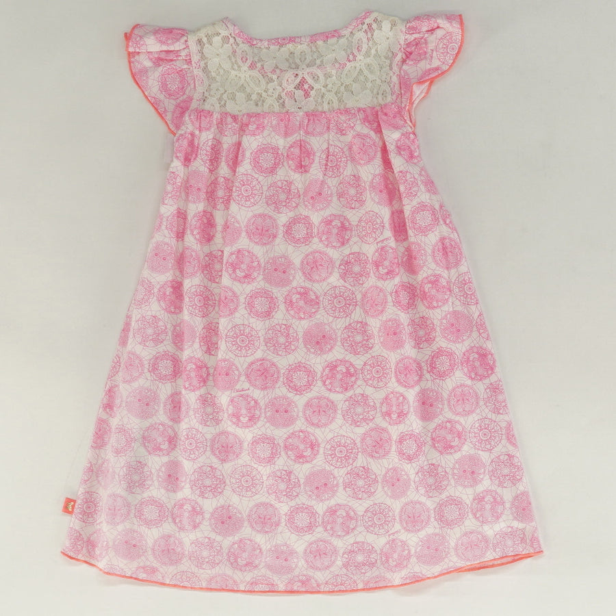 Pink Owl Print Ruffle Sleeve Dress