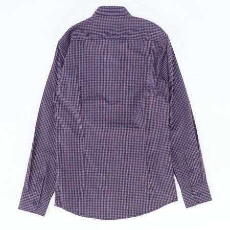 Navy/Red Grid Jacquard Long Sleeve Button Down