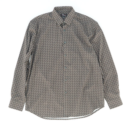 Charcoal Brown Geo Printed Long Sleeve Button Down Shirt