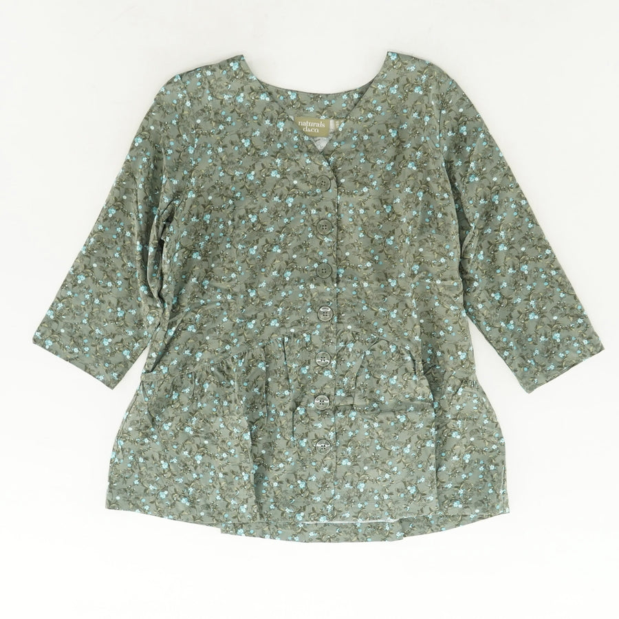 Green Floral Button Down 3/4 Sleeve Blouse