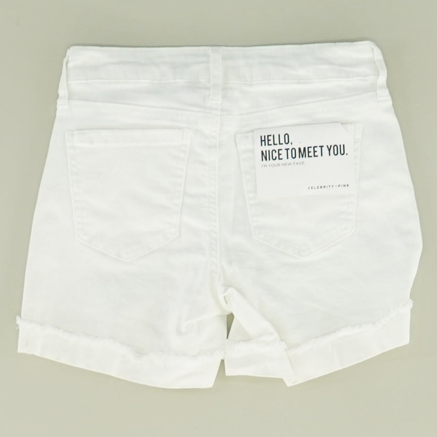 White Cuffed Denim Shorts