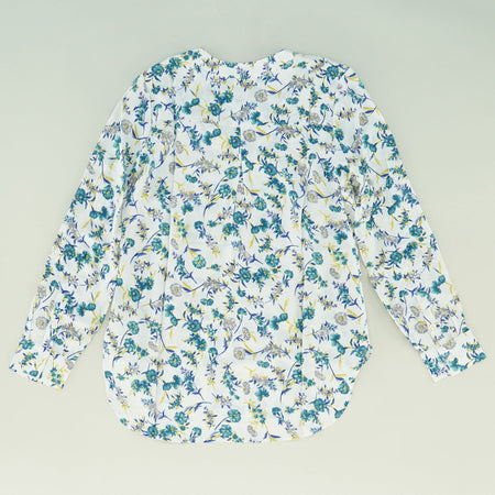 White and Green Floral Long Sleeve Blouse