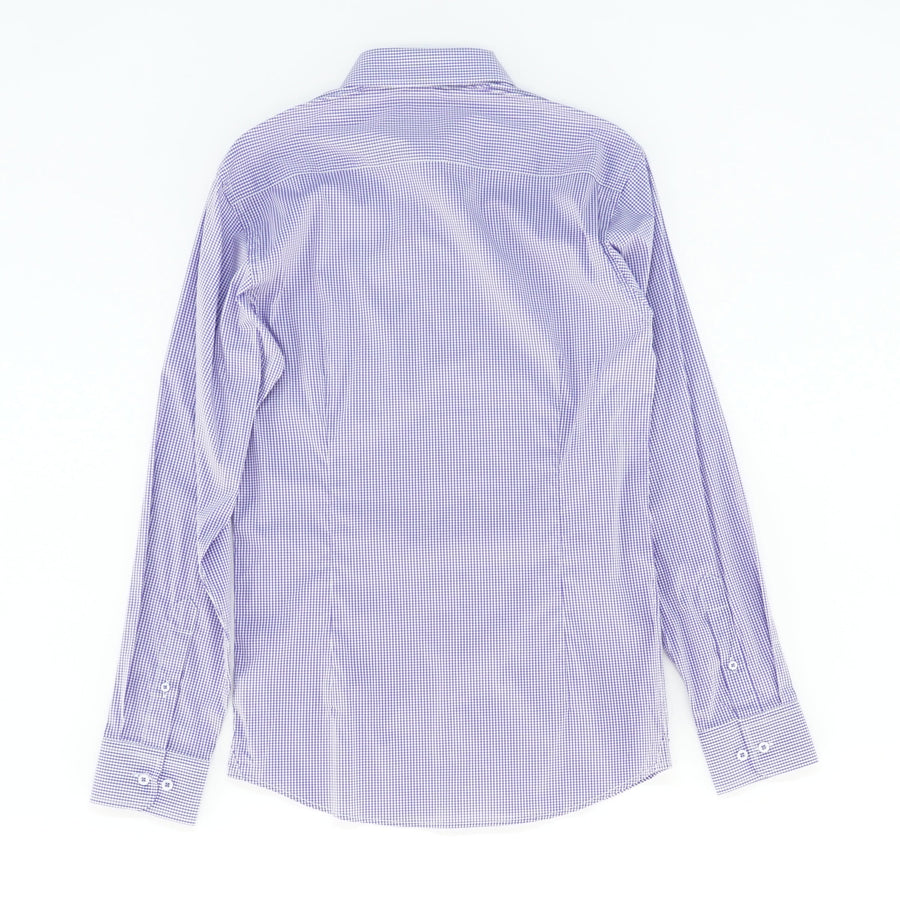 Purple Gingham Stretch Long Sleeve Button Down Shirt