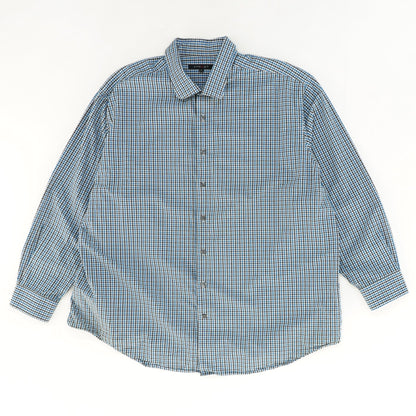 Blue and Black Plaid Long Sleeve Button Down