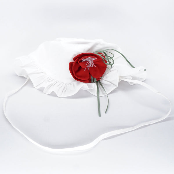 White Bonnet with Red Rose Size 4